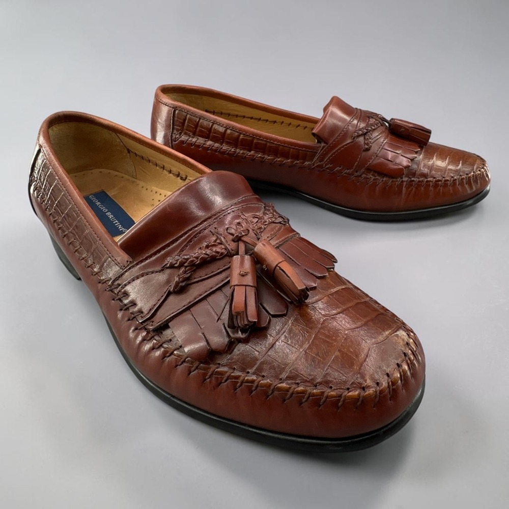 Giorgio Brutini Lucky Loafers Mens 11 D Crocodile Embossed Leather Vamp Tassel